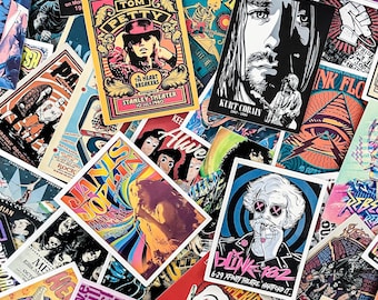 50 autocollants pour affiches de groupes aléatoires, autocollants rock and roll, autocollants artistiques, autocollants imperméables, art d'album de musique autocollants pour journal