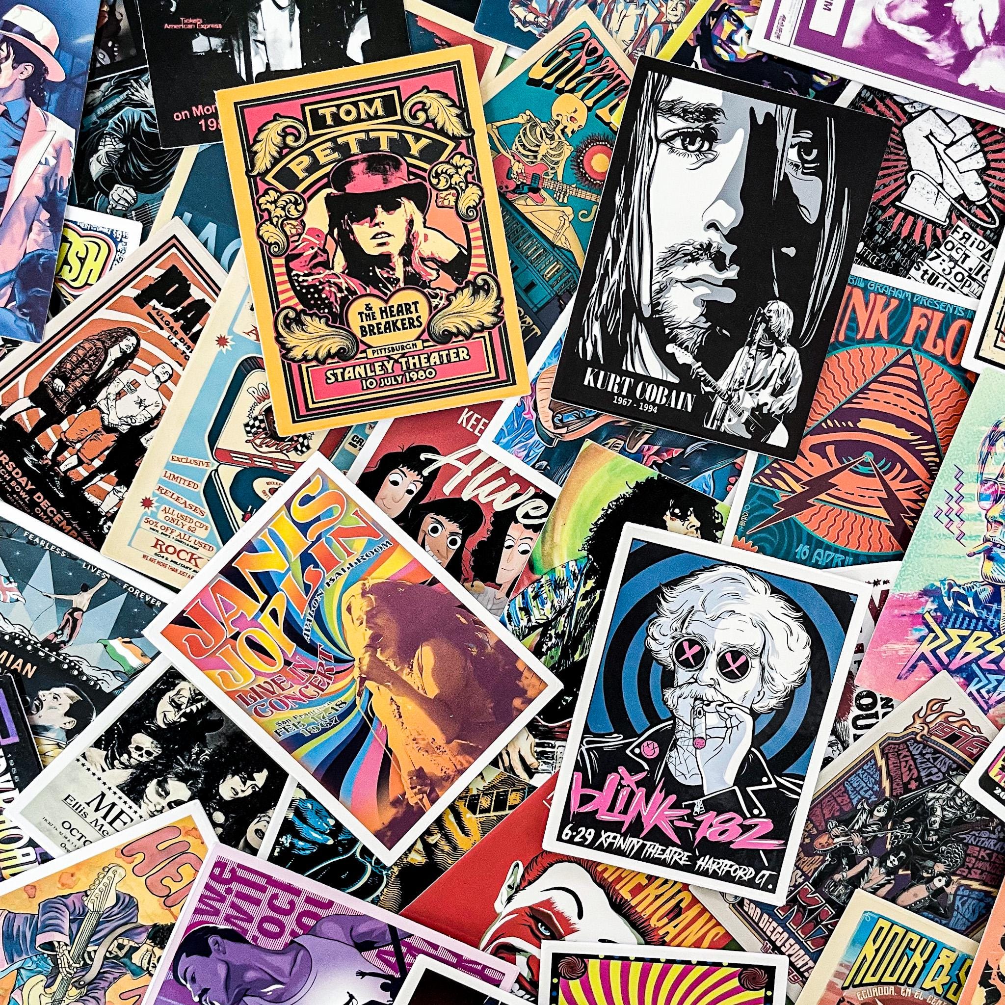 50 Random Band Poster Stickers, Rock and Roll Stickers, Artistic