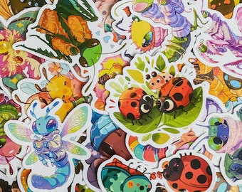 50 Random Insect Stickers, Colorful Bug Stickers Pack, Kawaii Journaling Stickers, Waterproof Stickers, Artistic Nature Decor for Kids