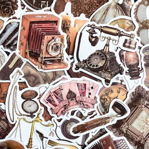 50pcs Retro Stickers, Antique Aesthetic Stickers, Vintage Journaling Stickers, Steampunk Waterproof Stickers for Notebook & Kindle