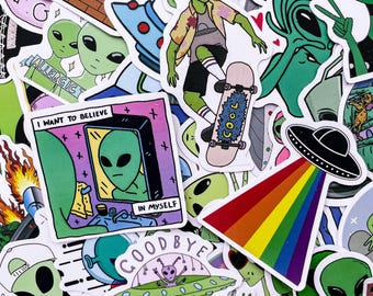 50pcs UFO Stickers, Alien Stickers, Space Stickers, Funny Cartoon Stickers for kids, Sci-Fi Stickers, Waterproof Stickers Pack for Children