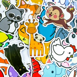 50 Random Kawaii Animal Stickers, Fun Stickers for Kids, Cute Waterproof Stickers, Die Cut Stickers, Journal Stickers, Cartoon Sticker Pack