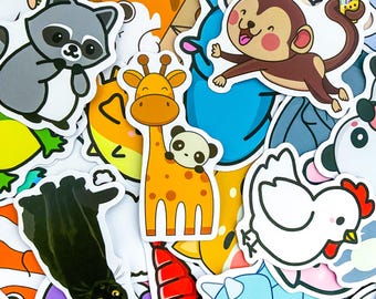 50 pegatinas de animales kawaii al azar, divertidas para niños, bonitas pegatinas impermeables, troqueladas, para diario, paquete de pegatinas de dibujos animados.