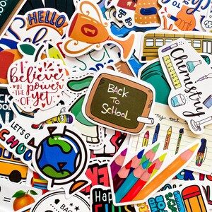 Lot de 50 autocollants pour la rentrée, autocollants éducatifs, autocollants scolaires amusants, autocollants de journalisation pour enfants, autocollants de décoration de salle de classe
