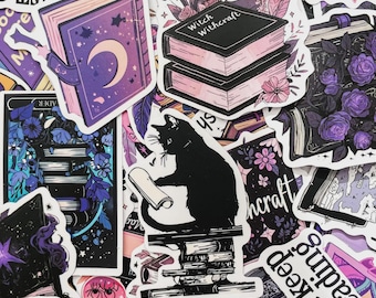100 Random Spell Book Stickers, Witchcraft Aesthetic, Black Cat Stickers, Gothic Reading Stickers, Magical Art Decor, Bookish Vinyl Stickers