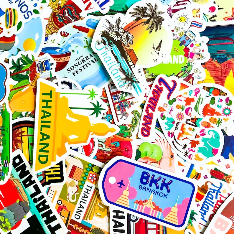 Thai Sticker Sticker 50PCS Thailand Travel Adventure Stickers, Bangkok Landmark Stickers ...