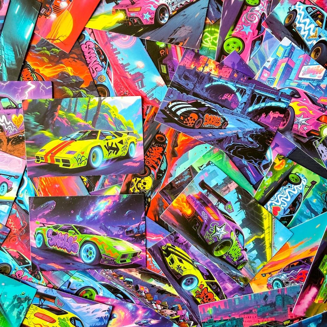 Neon Racing Racing Sticker 50PCS Neon Racing Car Stickers, Futuristic Vaporwave Stickers, Colorful ...