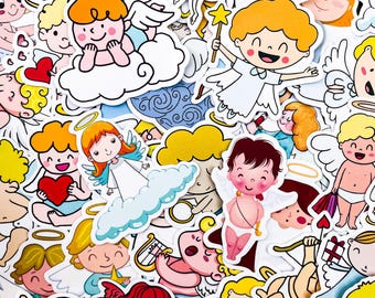 50 Random Angelic Stickers, Heavenly Cartoon Stickers, Waterproof Angel Stickers, Cute Angel Cherub Kids Stickers, Whimsical Stickers