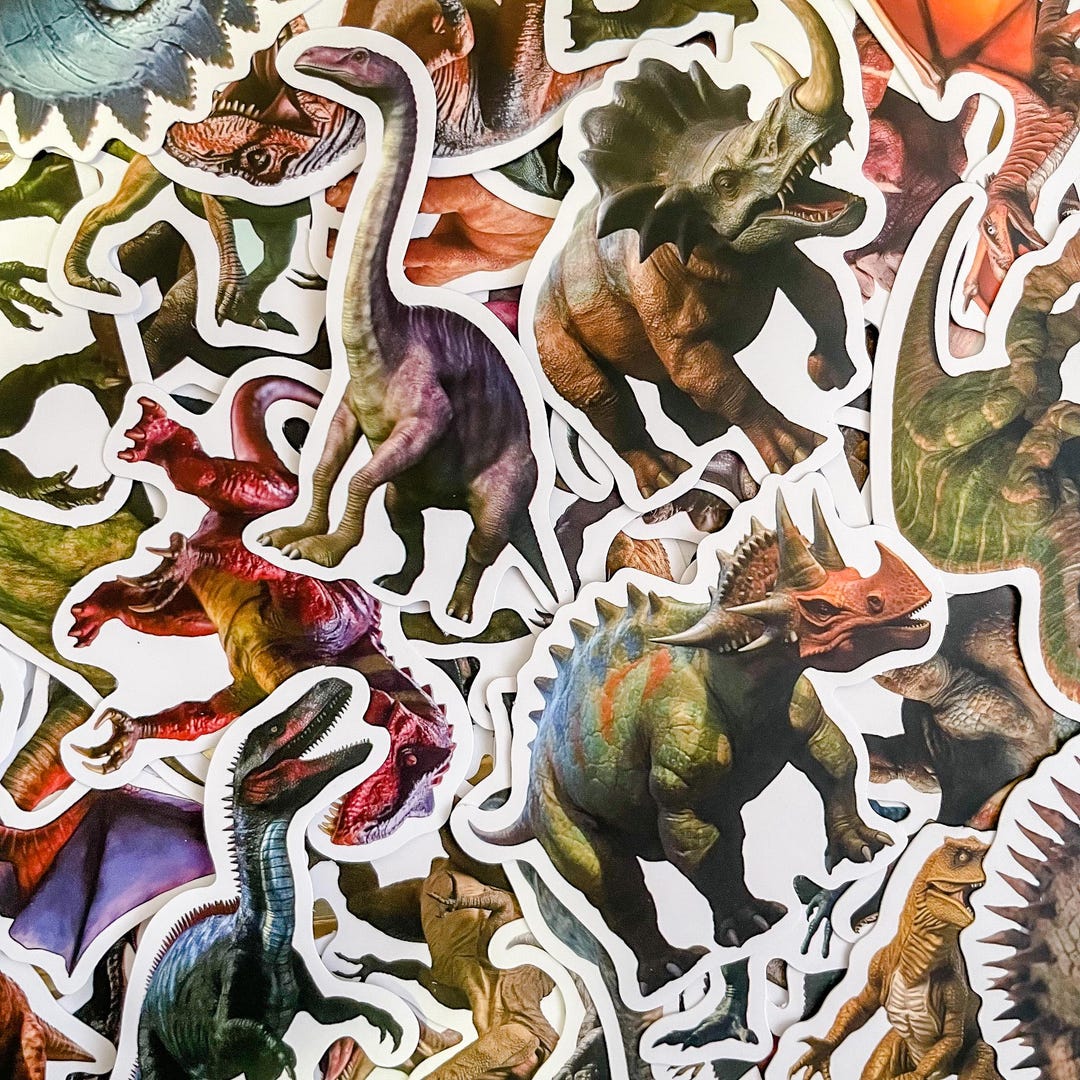 50 Dinosaur Stickers, Jurassic-themed Vinyl Stickers, Waterproof