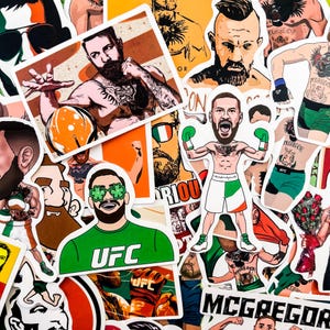 50 adesivi di combattenti casuali, confezione di adesivi in vinile campione UFC, adesivi impermeabili per laptop, adesivi per album, adesivi MMA per fan