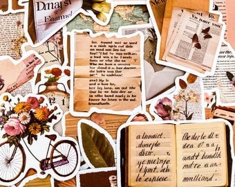 50 Random Aesthetic Stickers, Vintage Scrapbook Stickers, Waterproof Journal Stickers, Coquette Retro Stickers, Artistic Nature Stickers