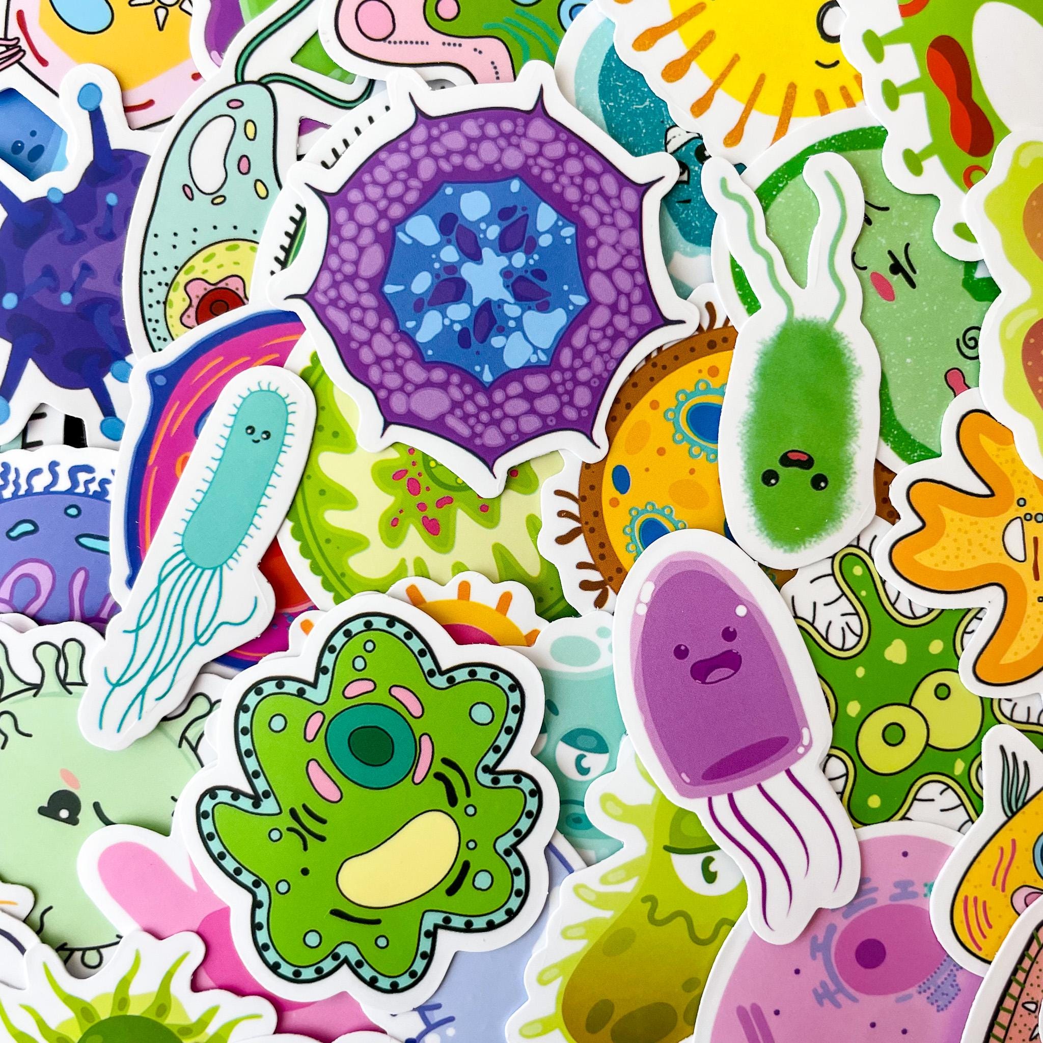 50PCS Microbiology Stickers, Funny Germ Characters Stickers, Colorful ...