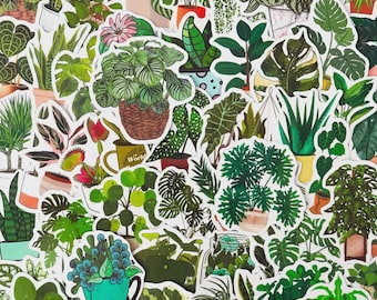 50 Random Plant Stickers, Indoor Greenery Stickers, Nature Plant Aesthetic Sticker Pack, WaterProof Journal Stickers, Botanical Stickers