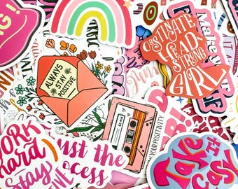 50 Random Motivational Stickers, Uplifting Aesthetic Cute Stickers, Positive Affirmation Pack, Inspirational Quotes for Scrapbooking