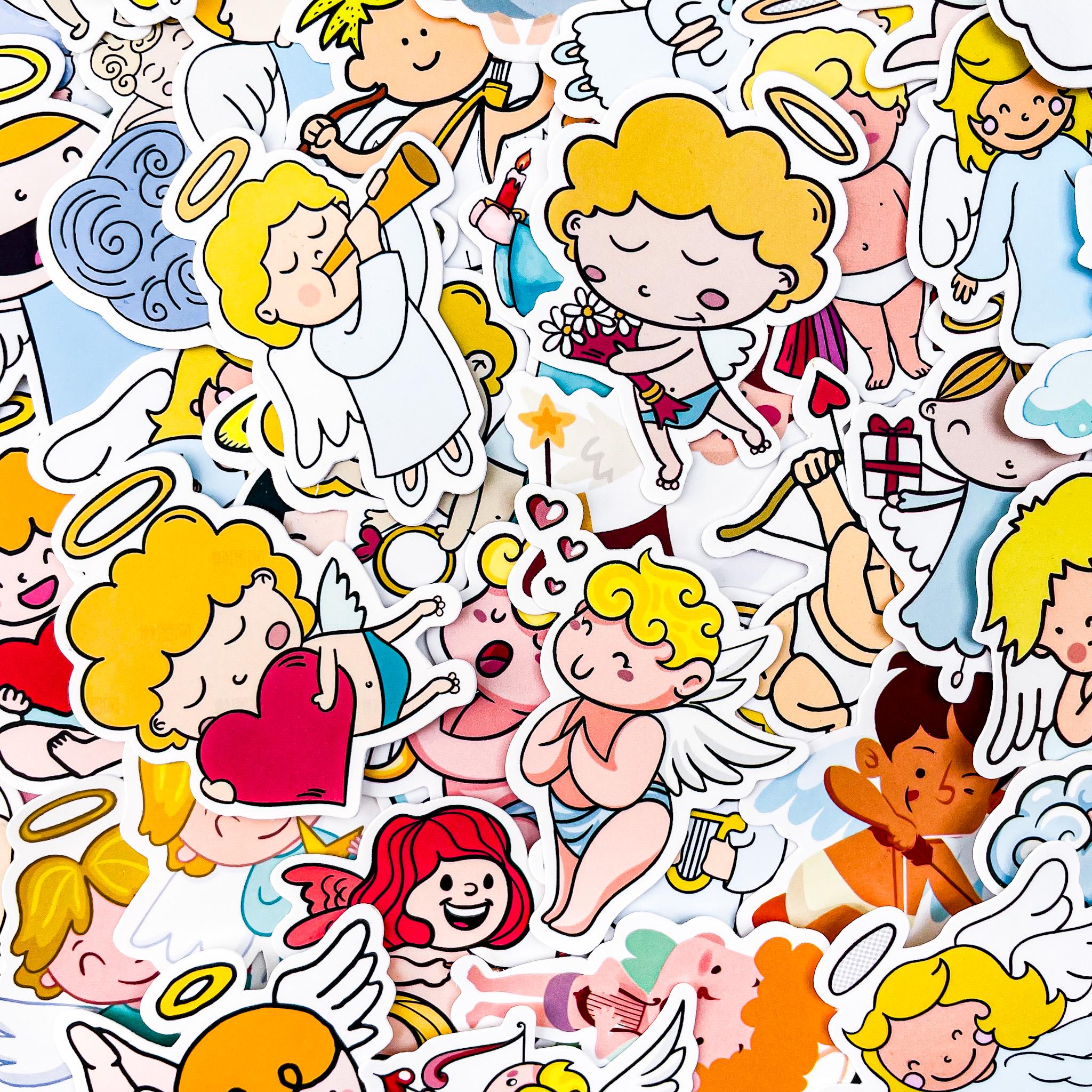 50 Random Angelic Stickers, Heavenly Cartoon Stickers, Waterproof Angel ...