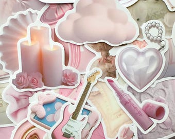 50pcs Girly & Pink Aesthetic Stickers, Princess Stickers, Cute Pastel Stickers, Elegant Fashion Stickers for Phone Cases, Suitcase, Kindle