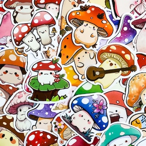 50 autocollants champignons kawaii, autocollants champignons imperméables, autocollants de journalisme, autocollants pour les amateurs de champignons, lot d'autocollants pour scrapbooking