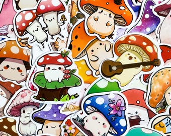 50 autocollants champignons kawaii, autocollants champignons imperméables, autocollants de journalisme, autocollants pour les amateurs de champignons, lot d'autocollants pour scrapbooking