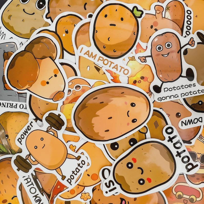 50 Random Cute Potato Stickers, Vinyl Kawaii Stickers, Funny Aesthetic ...