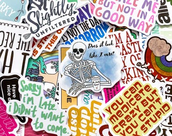 50PCS Sarcastic Humor Stickers, Funny Attitude Stickers, Colorful Typography Stickers, Snarky Slogan Sticker for Journals, Kindle, DIY Craft