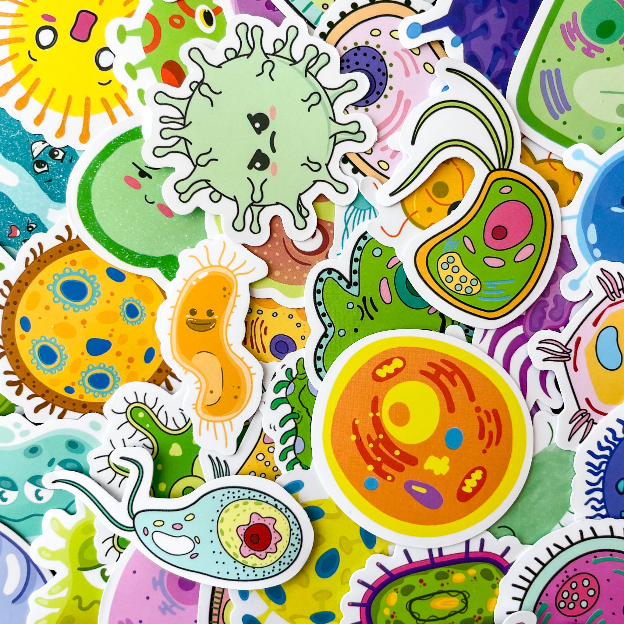 50PCS Microbiology Stickers, Funny Germ Characters Stickers, Colorful ...