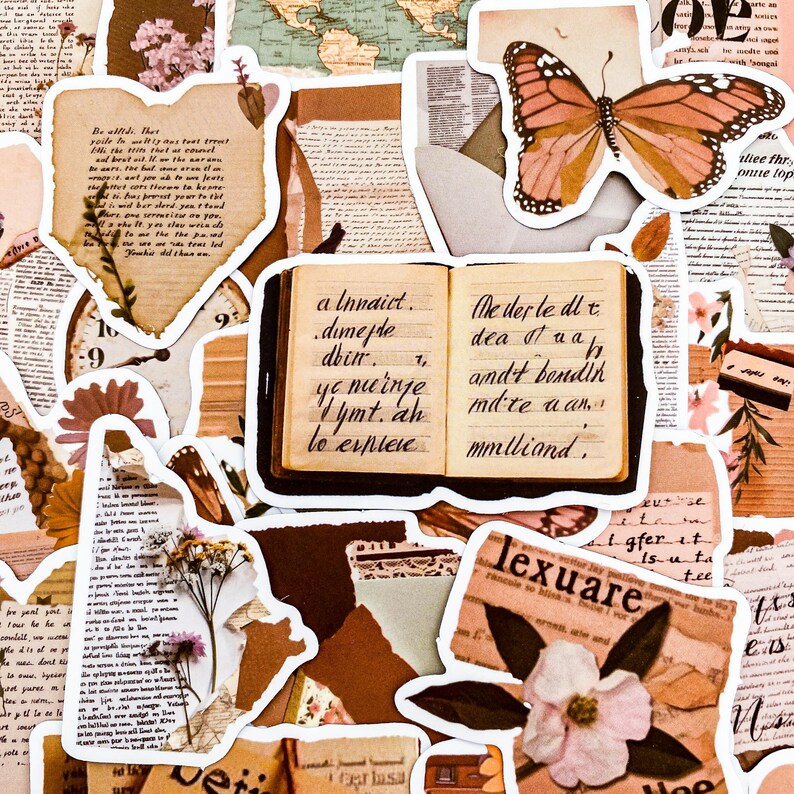 50 Random Aesthetic Stickers, Vintage Scrapbook Stickers, Waterproof ...