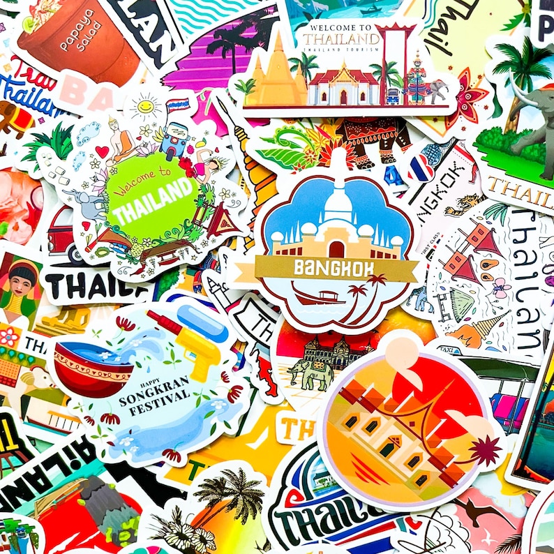Thai Sticker Sticker 50PCS Thailand Travel Adventure Stickers, Bangkok Landmark Stickers ...