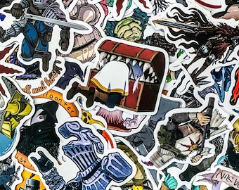 50 Random Gaming Stickers, Dark Souls-Themed Waterproof Stickers, Fantasy Character Stickers, Video Game Stickers, RPG Stickers for Laptop