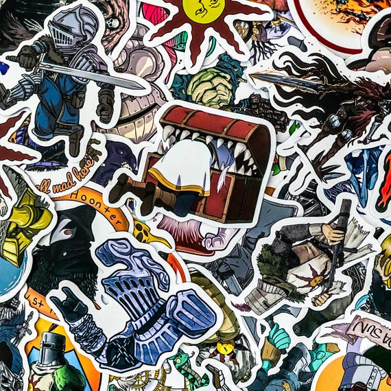 50 Random Gaming Stickers, Dark Souls-Themed Waterproof Stickers, Fantasy Character Stickers, Video Game Stickers, RPG Stickers for Laptop