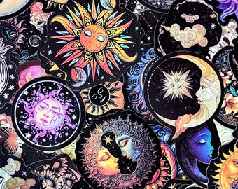 50 Random Celestial Stickers, Mystic Sun and Moon Stickers, Astrology Stickers, Waterproof Witchy Stickers for Journal,Scrapbook,Laptop