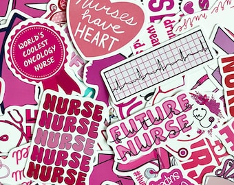 50 adesivos rosa de enfermeira, adesivos médicos, adesivos de limpeza, adesivos de saúde, adesivos à prova d'água para bagagem, Kindle, álbuns de recortes
