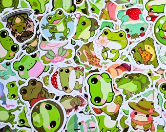 100 Random Cute Frog Stickers for Laptop, Planner, and Water Bottle – Vinyl Waterproof Sticker Pack, Perfect for Journaling and Scrapbooking
