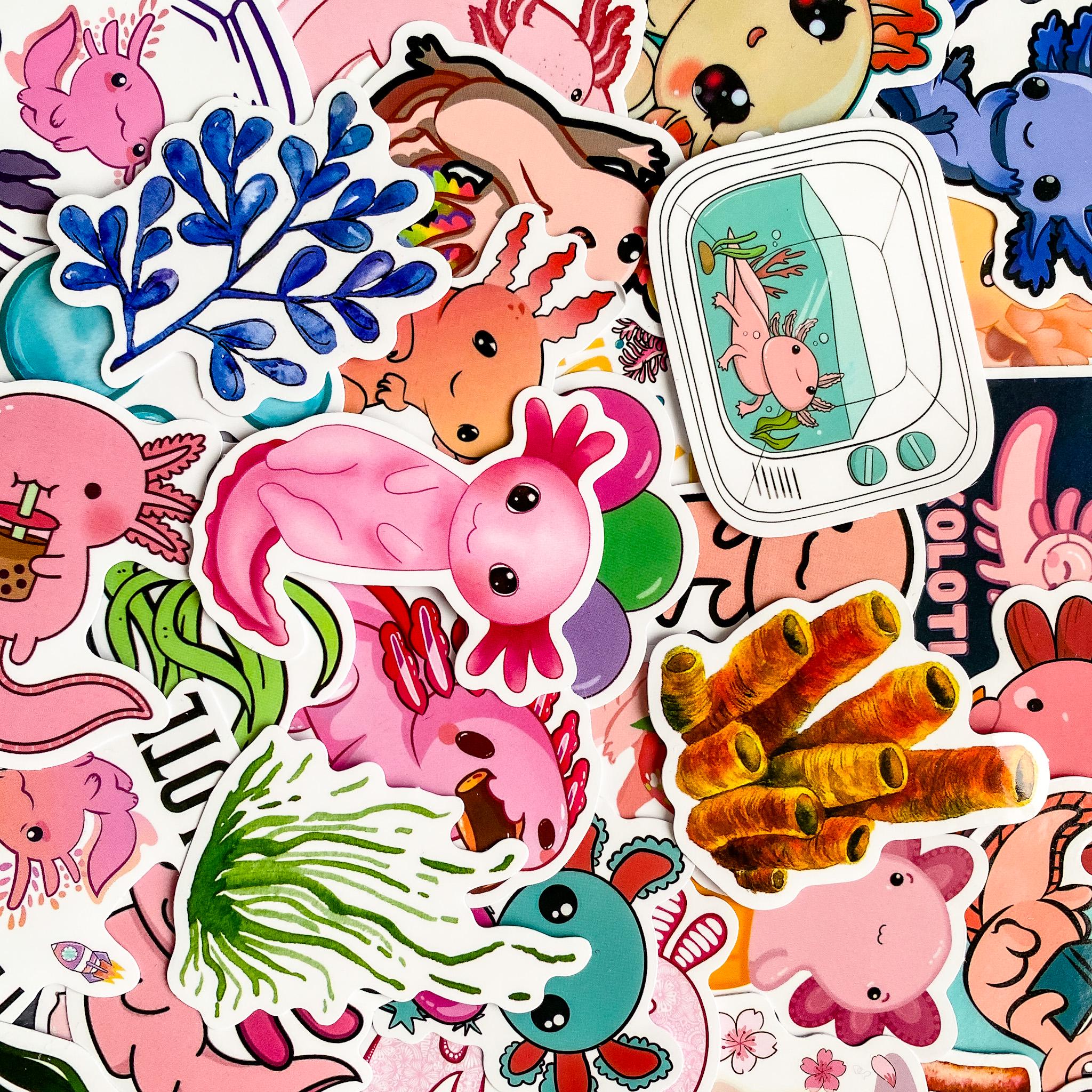 100 Random Axolotl Sticker Pack, Adorable Waterproof Axolotl Stickers ...