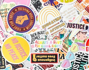 50 pegatinas de defensa de la justicia, pegatinas de activistas poderosos, pegatinas de frases de igualdad progresista, pegatinas de movimiento de empoderamiento para cuadernos.