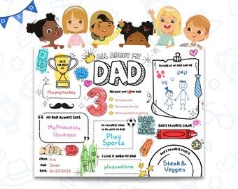 Afdrukbaar Vaderdag: vragenlijst All About My Dad - doe-het-zelfcadeau (pdf-download)