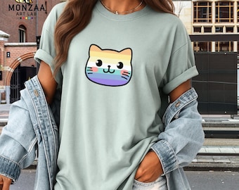 Genderfluid Cat Shirt, Genderfaun Pride Tee, Nonbinary Cat Shirt, Queer Cat Shirt, Kawaii Shirt