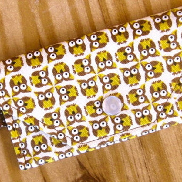 Card Holder Wallet Keychain - Owl Japanese Fabric