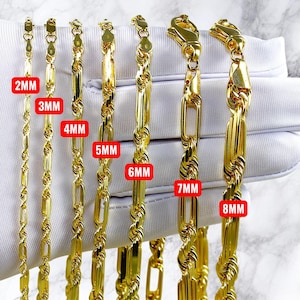 14K Gold SOLID FigaRope Milano Kette Halskette Armband Echt Gold Diamantschliff Halskette 2 MM-8 MM 7 &quot;-30&quot; Gelbgold Männer Frauen