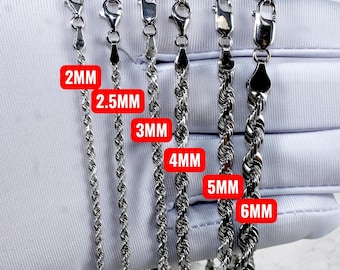 10K White Gold Rope Chain Necklace Bracelet Real Gold Diamond Cut Necklace 2MM-6MM 7"-30" White Gold Men Women Twist