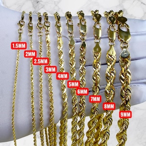 14K Gold Rope Chain Necklace Bracelet Real Gold Diamond Cut Necklace 1.8MM-10MM 7&quot;-30&quot; Yellow Gold Men Women Twist