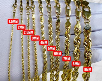 ゴールド 5mm ダイヤモンドカット ロープチェーン - 14K ヘビーメッキ