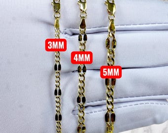 10K Gold SOLID Stamped Figaro Cuban Chain Necklace Bracelet Real Gold Mirror Stamped Necklace 3.0MM-5.0MM 7"-30" Yellow Gold Men Women