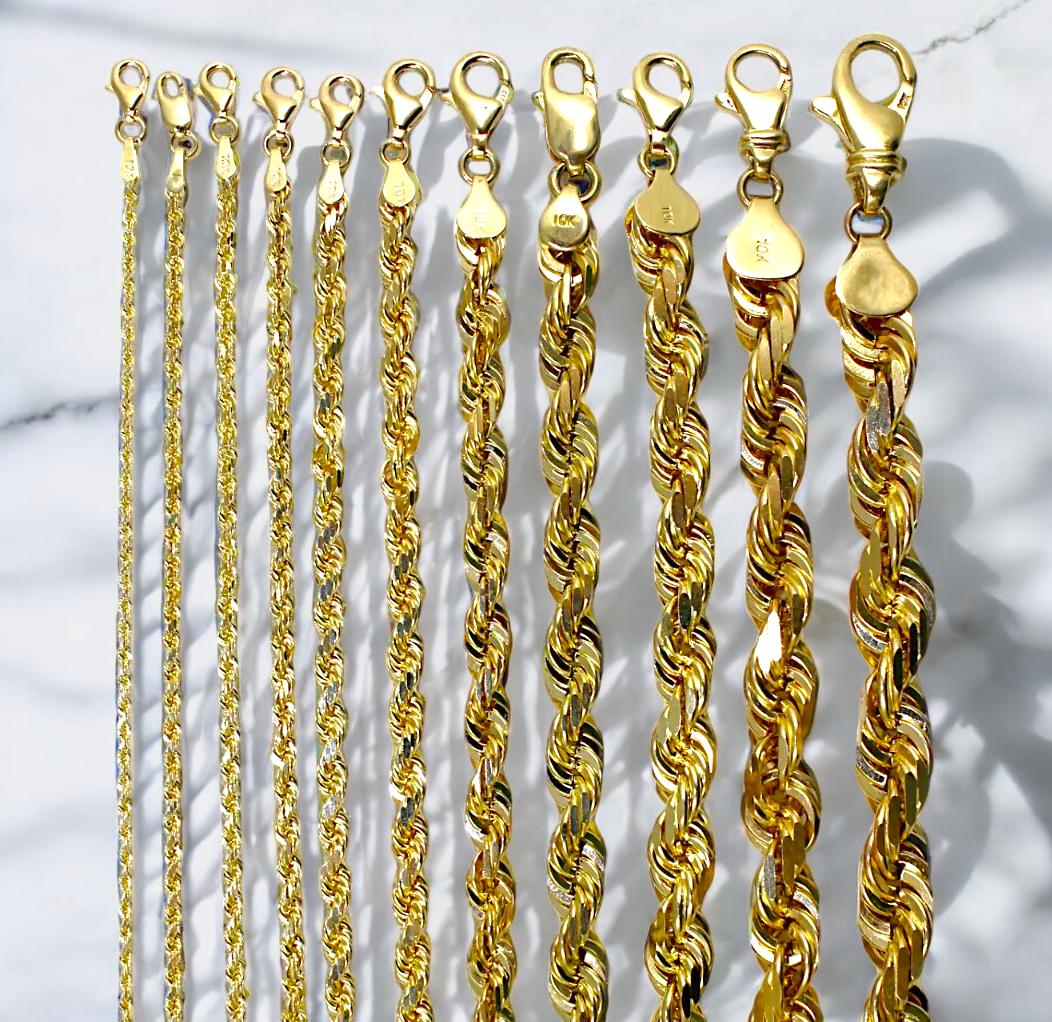 10k Gold Rope Chain Necklace Bracelet Real Gold Diamond Cut Necklace 2MM-10MM 7"-30" Yellow Gold Men Women Twist