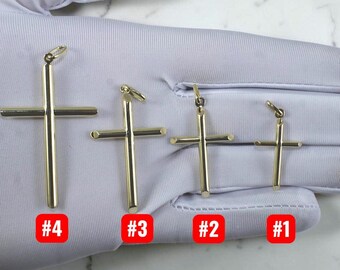 10K Yellow Gold SOLID Cross Crucifix Pendant Charm Shiny Finish Gold Men Women