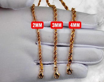 10K Rose Gold Rope Chain Necklace Bracelet Real Gold Diamond Cut Necklace 2MM-6MM 7"-30" Rose Gold Men Women Twist