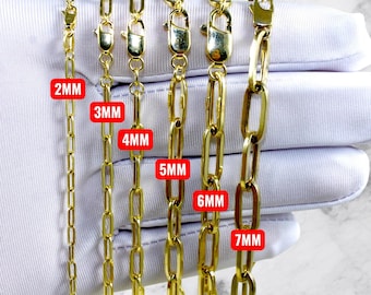 10K Gold Paperclip Chain Necklace Bracelet Real Gold Oval Link Necklace 2.0MM-7.0MM 7"-30" Yellow Gold Men Women