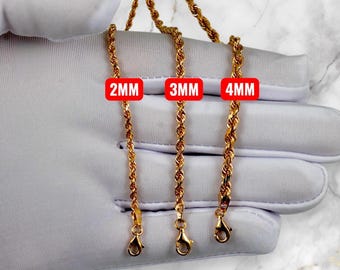 14K Rose Gold SOLID Rope Chain Necklace Bracelet Real Gold Diamond Cut Necklace 2MM-5MM 7"-30" Rose Gold Men Women Twist