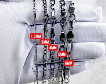 10K White Gold Figaro Chain Necklace Bracelet Real Gold 2MM-6MM 7"-30" White Gold Men Women