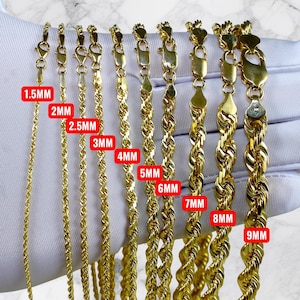 10K Gold Rope Chain Necklace Bracelet Real Gold Diamond Cut Necklace 2MM-10MM 7&quot;-30&quot; Yellow Gold Men Women Twist