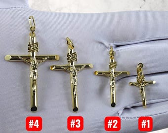 10K Yellow Gold SOLID INRI Cross Crucifix Pendant Charm Shiny Finish Gold Men Women